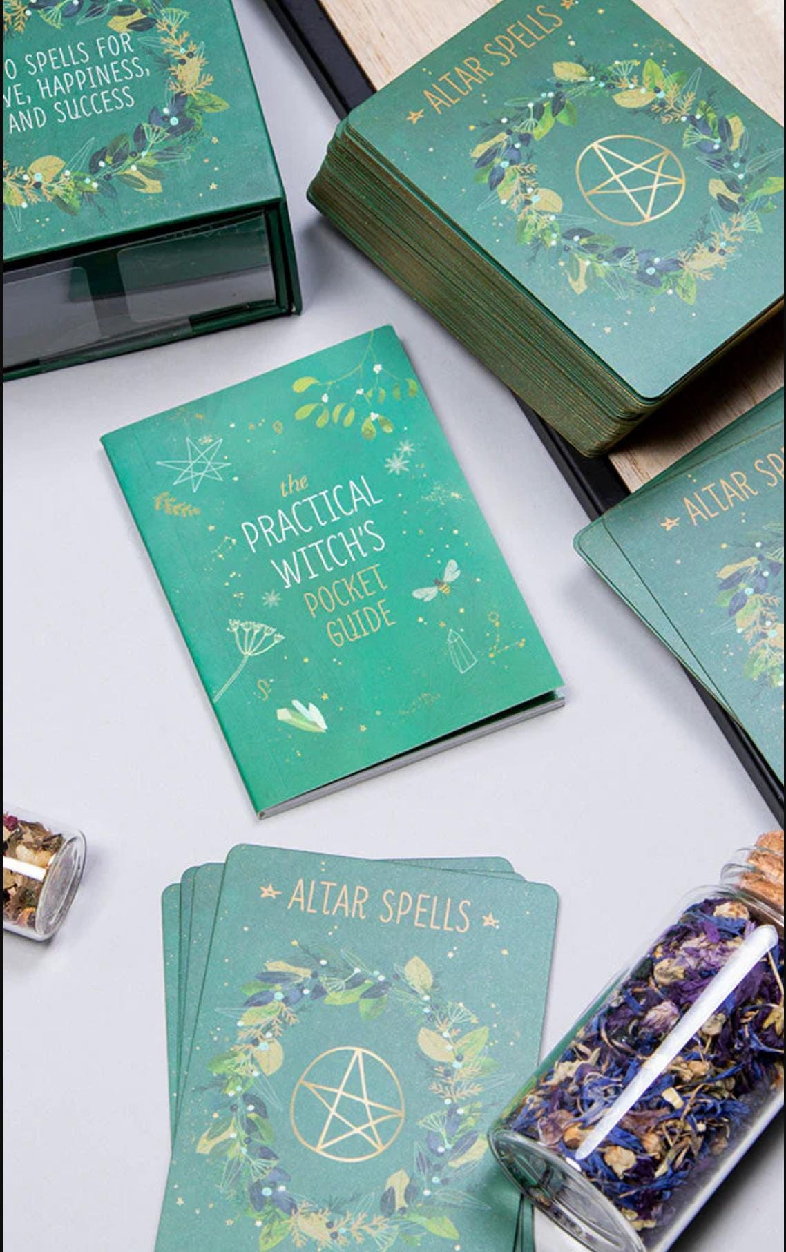 The Practical Witch’s Spell Deck | Updated Edition | 100 Spells + Physical Guidebook | Green Witch Oracle Cards