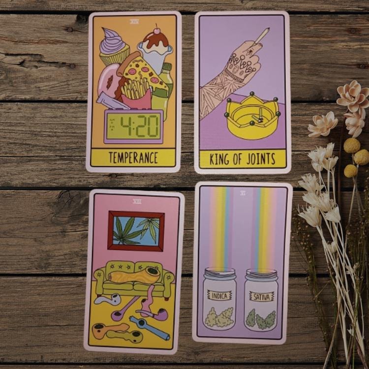 Pot Tarot Deck – 78 Cannabis-Inspired Cards with Guidebook | Modern, Playful Divination Deck