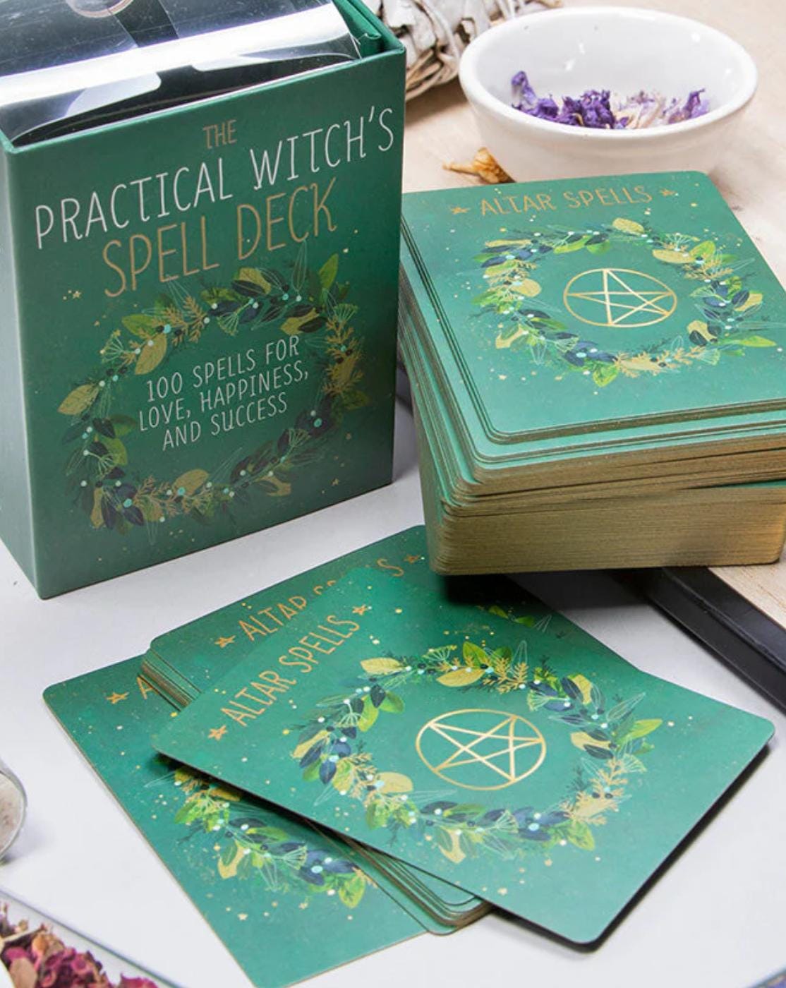 The Practical Witch’s Spell Deck | Updated Edition | 100 Spells + Physical Guidebook | Green Witch Oracle Cards