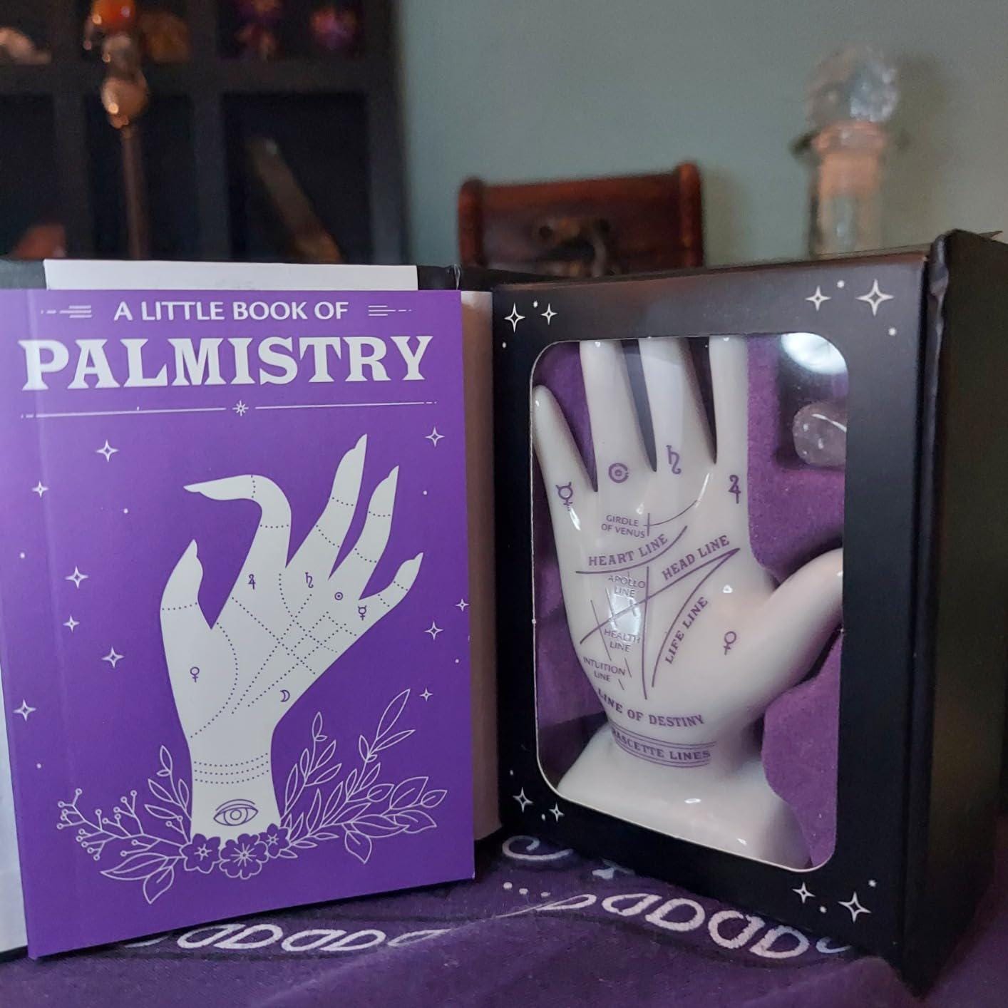 Tiny Palmistry Kit – Mini Porcelain Palm, Palm Reading Guidebook & Crystal – Mystical Home Decor