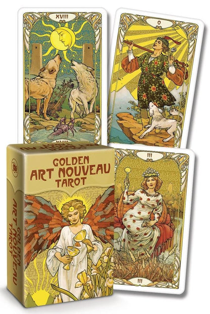 Golden Art Nouveau Tarot – Deck, Grand Trumps & Mini | Gold Foil Art Nouveau Tarot | Lo Scarabeo