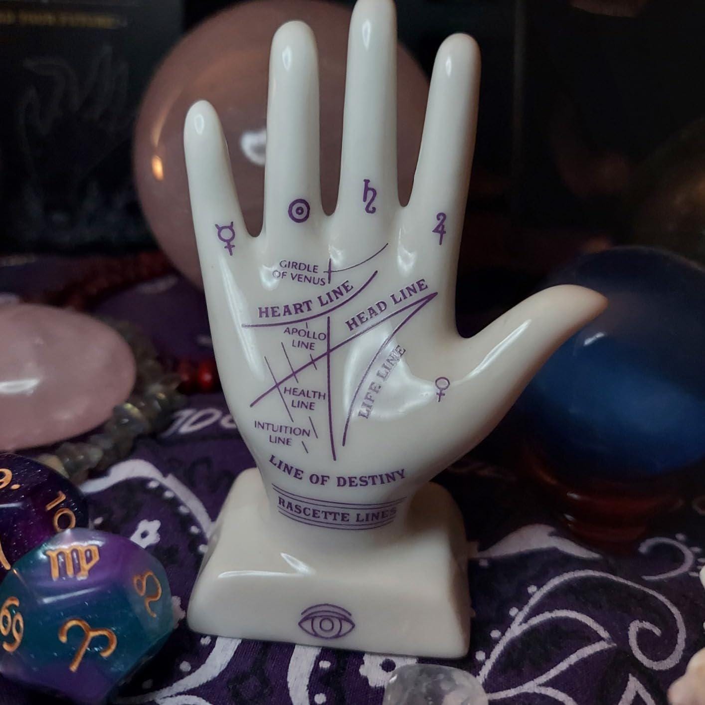 Tiny Palmistry Kit – Mini Porcelain Palm, Palm Reading Guidebook & Crystal – Mystical Home Decor
