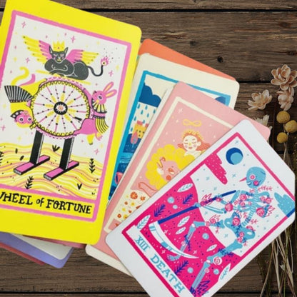Rainbow Tarot Deck – 78 Colorful Tarot Cards with Holographic Edges & Guidebook | Modern Divination