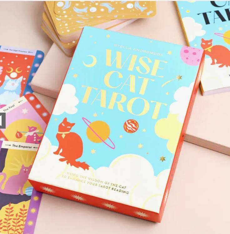 Wise Cat Tarot Deck – 78 Card Tarot with Guidebook, Cat-Themed Divination Cards, Spiritual Gift