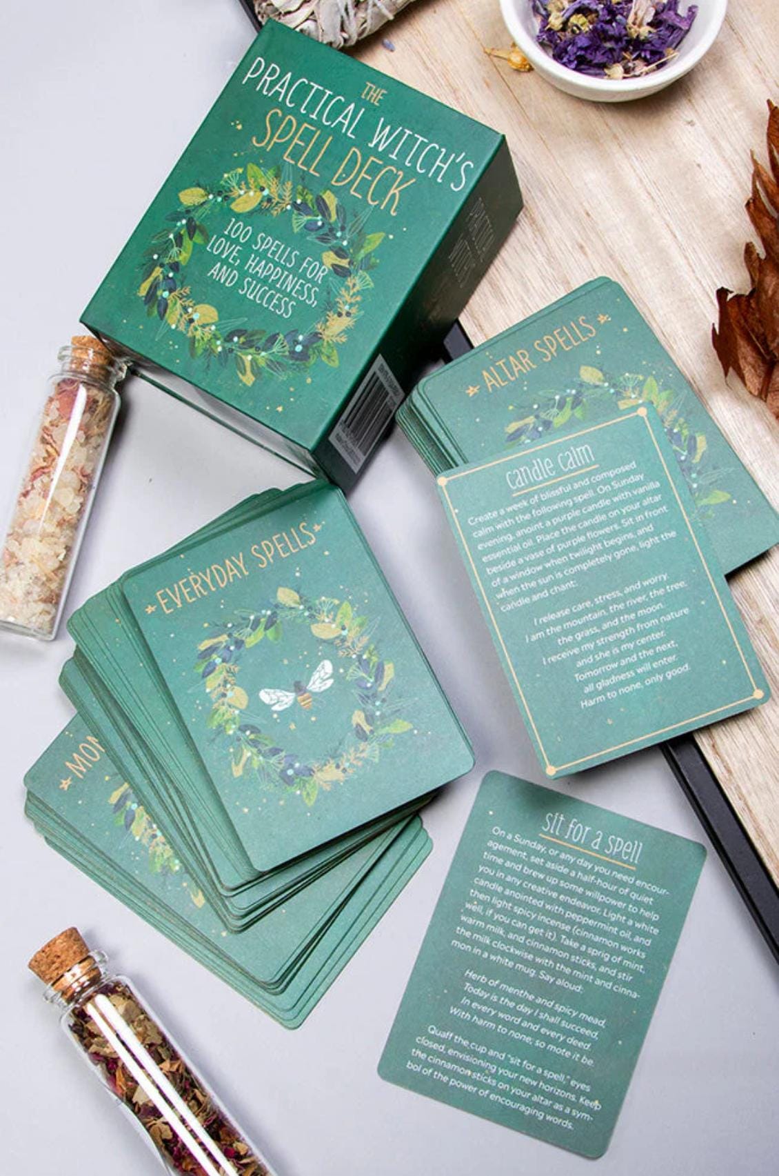 The Practical Witch’s Spell Deck | Updated Edition | 100 Spells + Physical Guidebook | Green Witch Oracle Cards