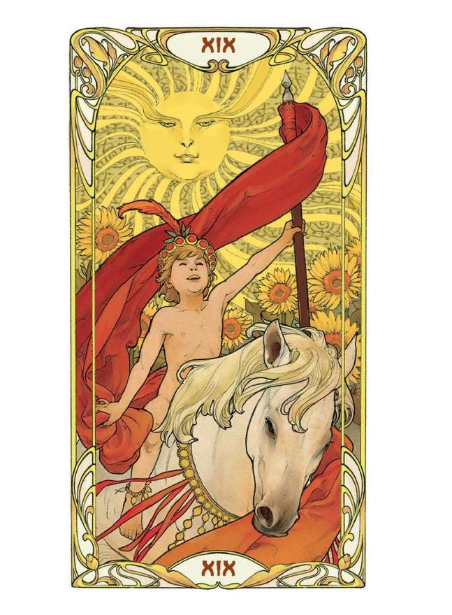 Golden Art Nouveau Tarot – Deck, Grand Trumps & Mini | Gold Foil Art Nouveau Tarot | Lo Scarabeo