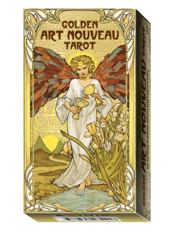 Golden Art Nouveau Tarot – Deck, Grand Trumps & Mini | Gold Foil Art Nouveau Tarot | Lo Scarabeo