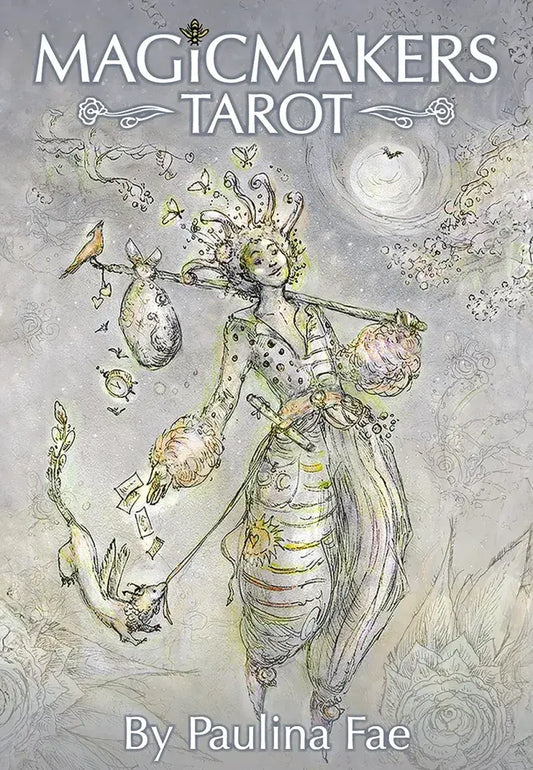 Cover of 'MagicMakers Tarot' by Paulina Fae with artistic design and text.
