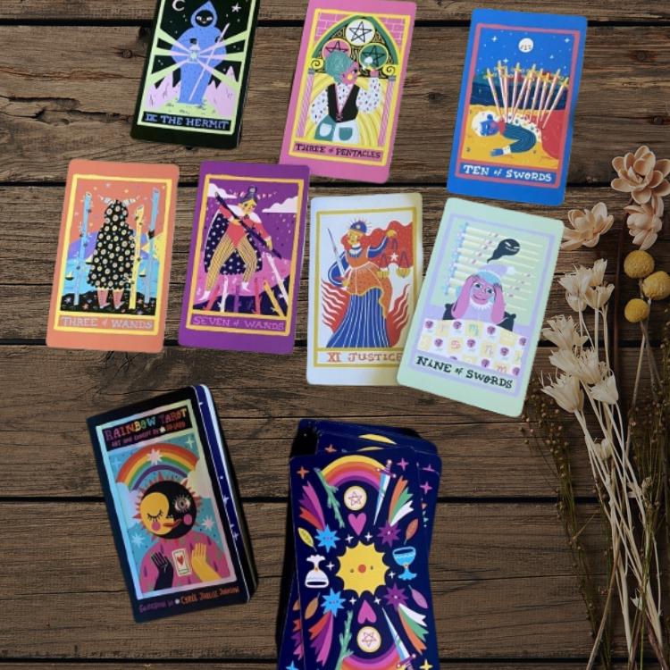 Rainbow Tarot Deck – 78 Colorful Tarot Cards with Holographic Edges & Guidebook | Modern Divination