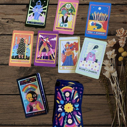 Rainbow Tarot Deck – 78 Colorful Tarot Cards with Holographic Edges & Guidebook | Modern Divination