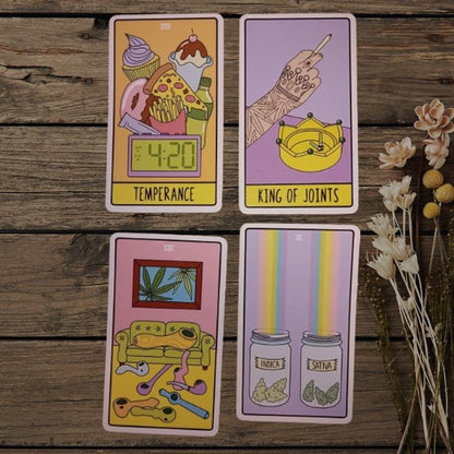 Pot Tarot Deck – 78 Cannabis-Inspired Cards with Guidebook | Modern, Playful Divination Deck