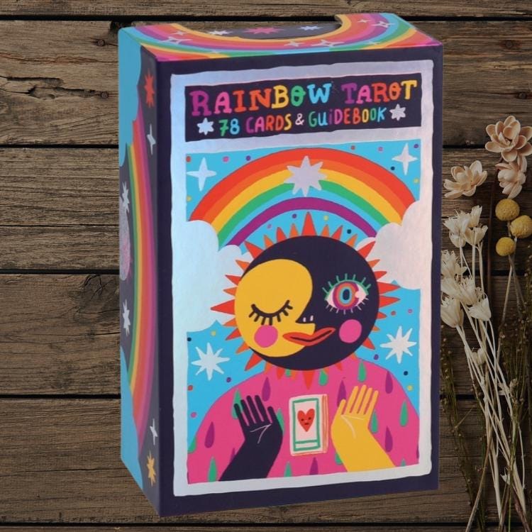 Rainbow Tarot Deck – 78 Colorful Tarot Cards with Holographic Edges & Guidebook | Modern Divination