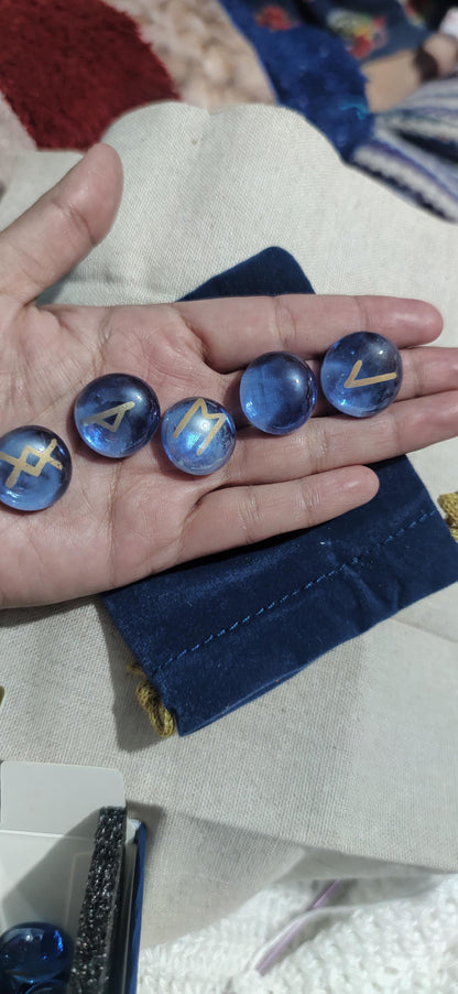 Runes Stone Divination Set with Guidebook – Glass Rune Stones for Norse Magic, Meditation & Spiritual Readings