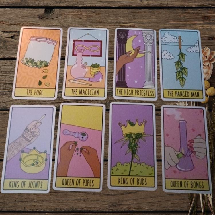 Pot Tarot Deck – 78 Cannabis-Inspired Cards with Guidebook | Modern, Playful Divination Deck