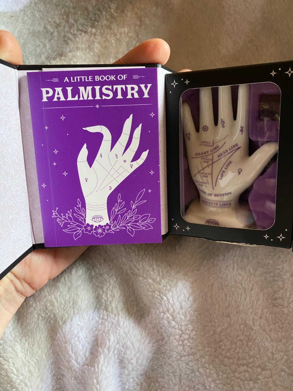 Tiny Palmistry Kit – Mini Porcelain Palm, Palm Reading Guidebook & Crystal – Mystical Home Decor