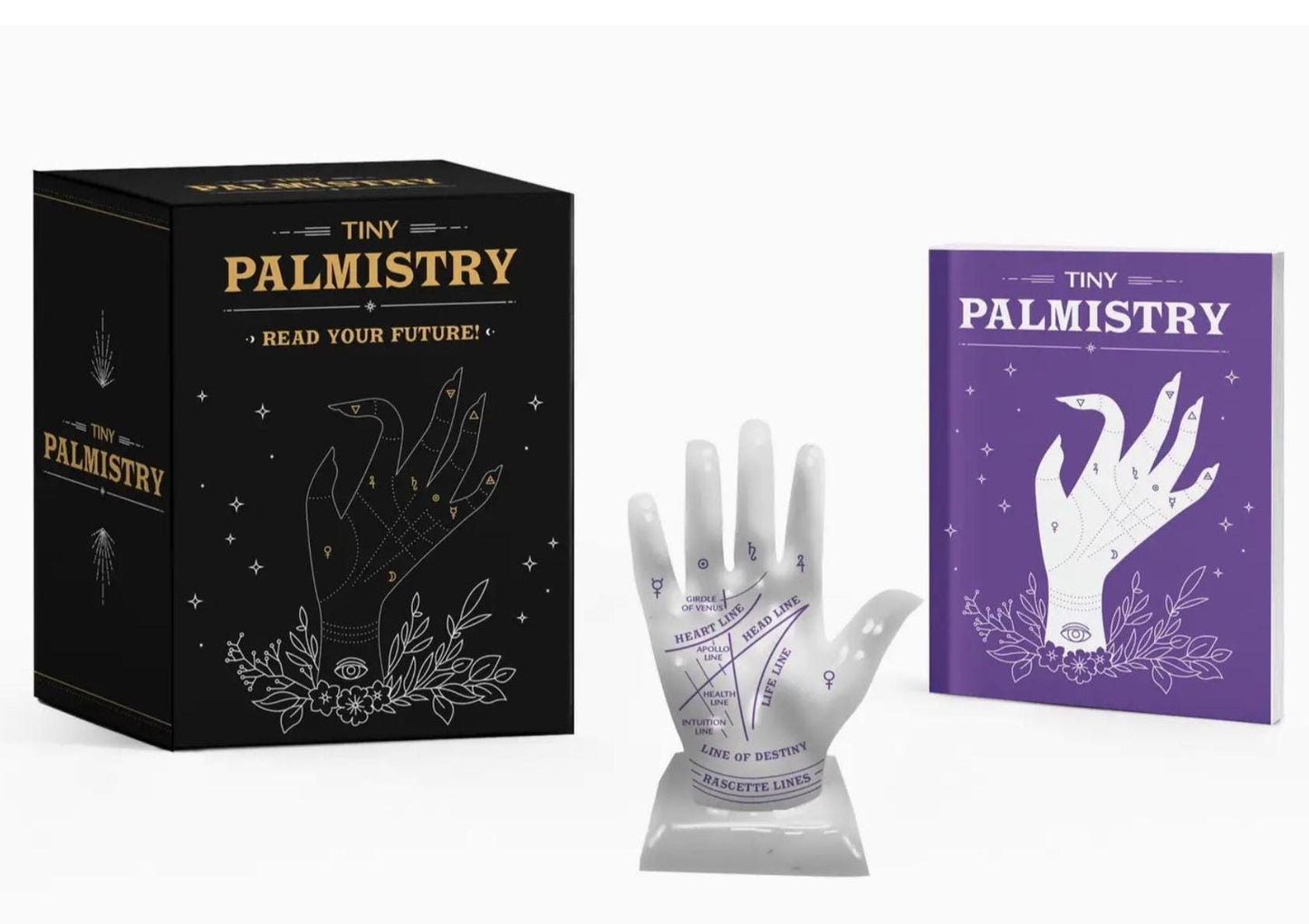 Tiny Palmistry Kit – Mini Porcelain Palm, Palm Reading Guidebook & Crystal – Mystical Home Decor