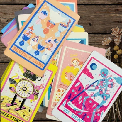 Rainbow Tarot Deck – 78 Colorful Tarot Cards with Holographic Edges & Guidebook | Modern Divination