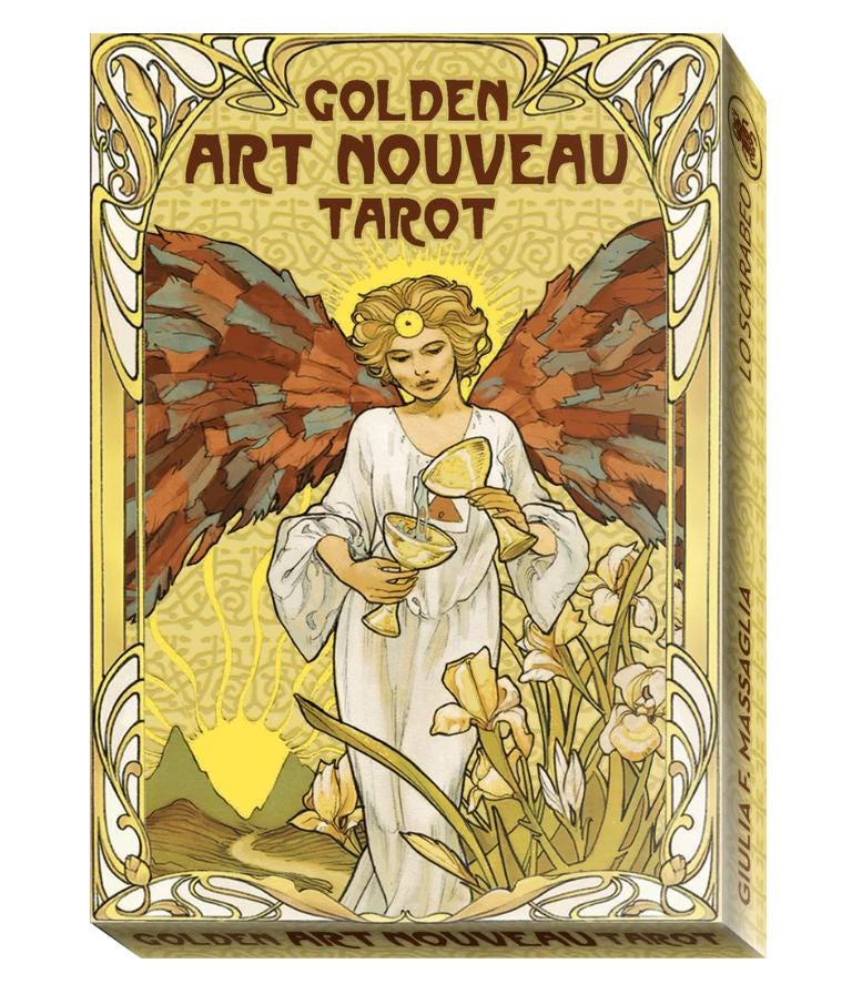 Golden Art Nouveau Tarot – Deck, Grand Trumps & Mini | Gold Foil Art Nouveau Tarot | Lo Scarabeo