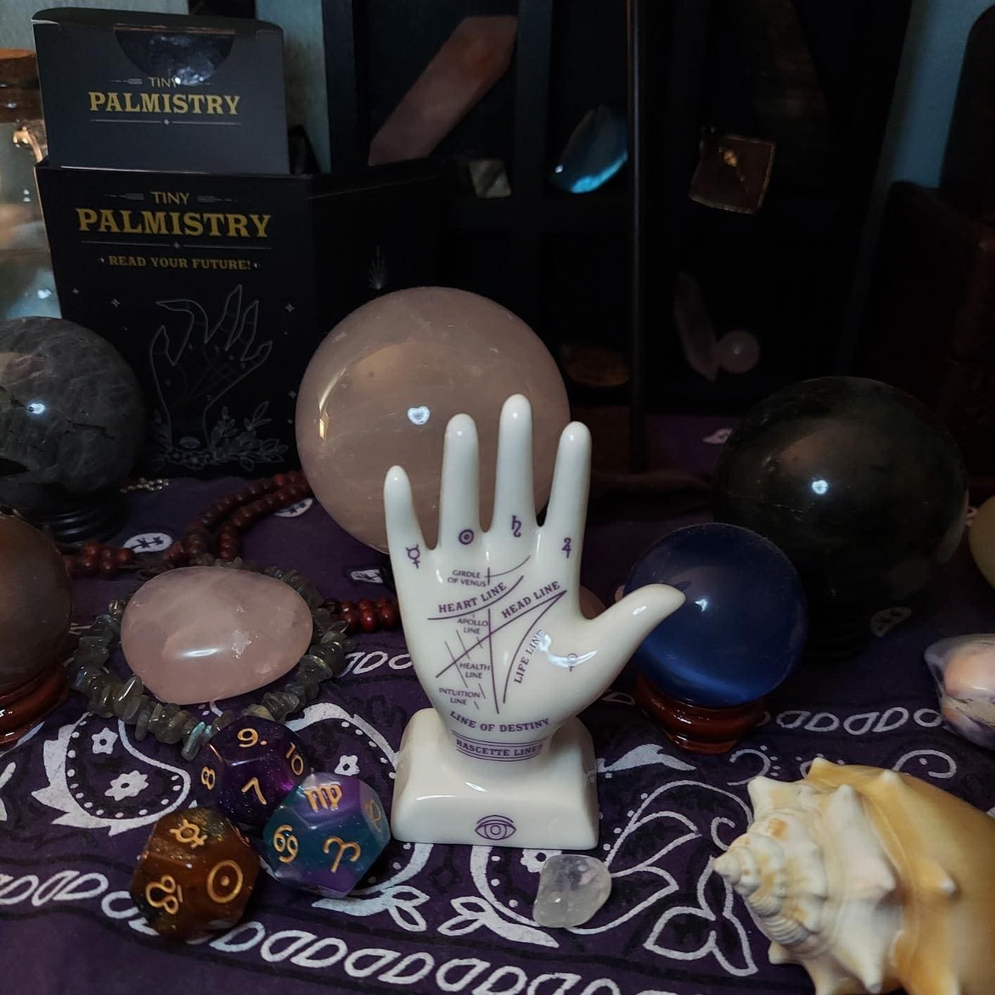 Tiny Palmistry Kit – Mini Porcelain Palm, Palm Reading Guidebook & Crystal – Mystical Home Decor